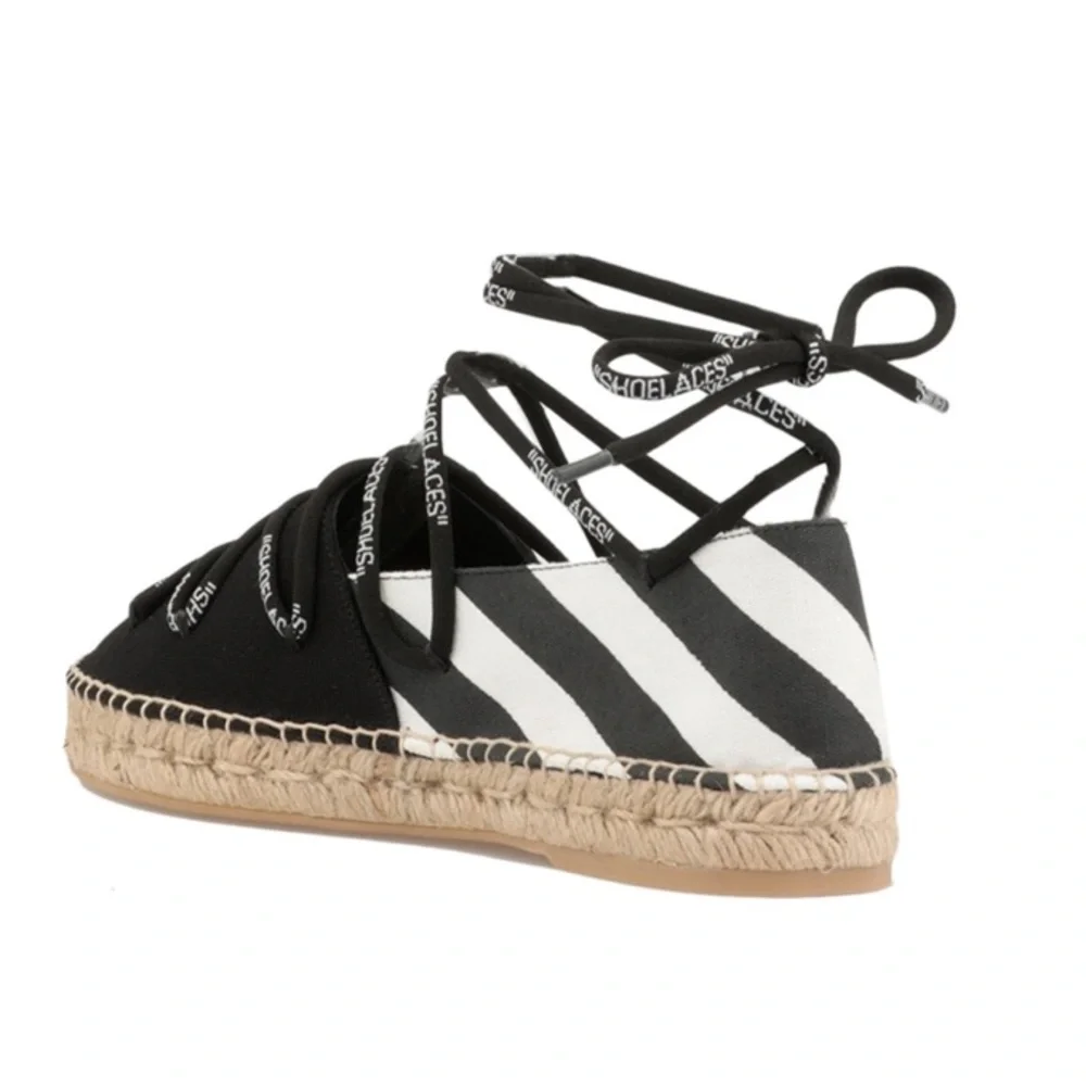 Off-White Black and White Espadrille Lace-Up Flats
